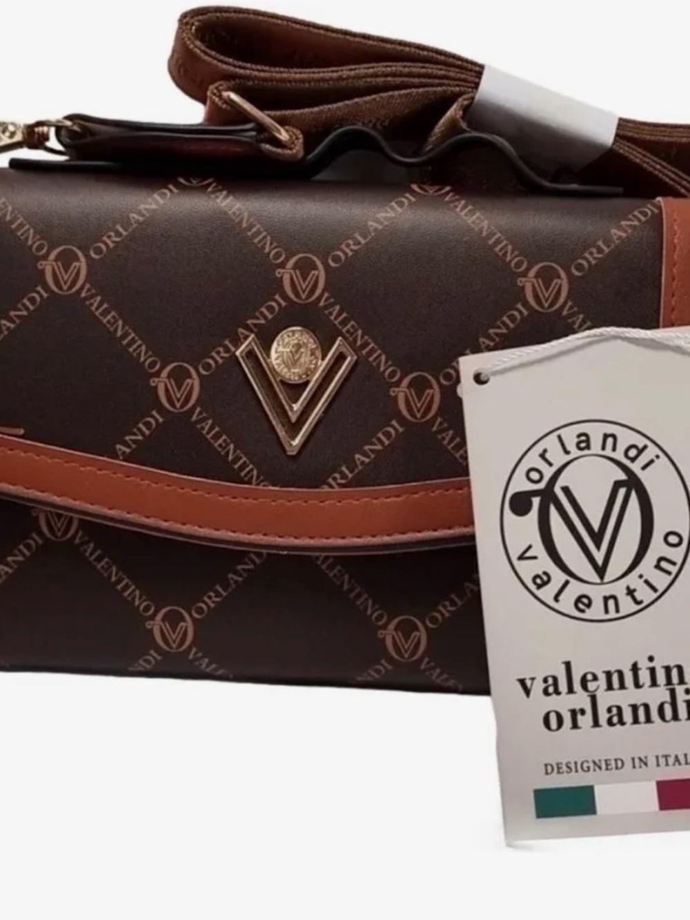 Valentino Orlandi Brown & Tan Logo Shoulder Crossbody Bag